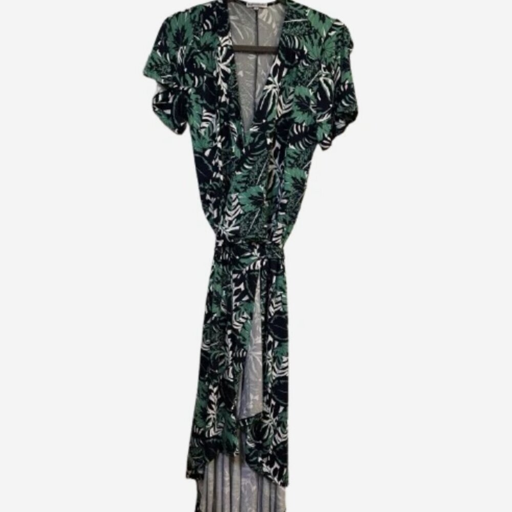 Share Mary Square Wrap Maxi Dress Green Tropical Floral Small NWOT